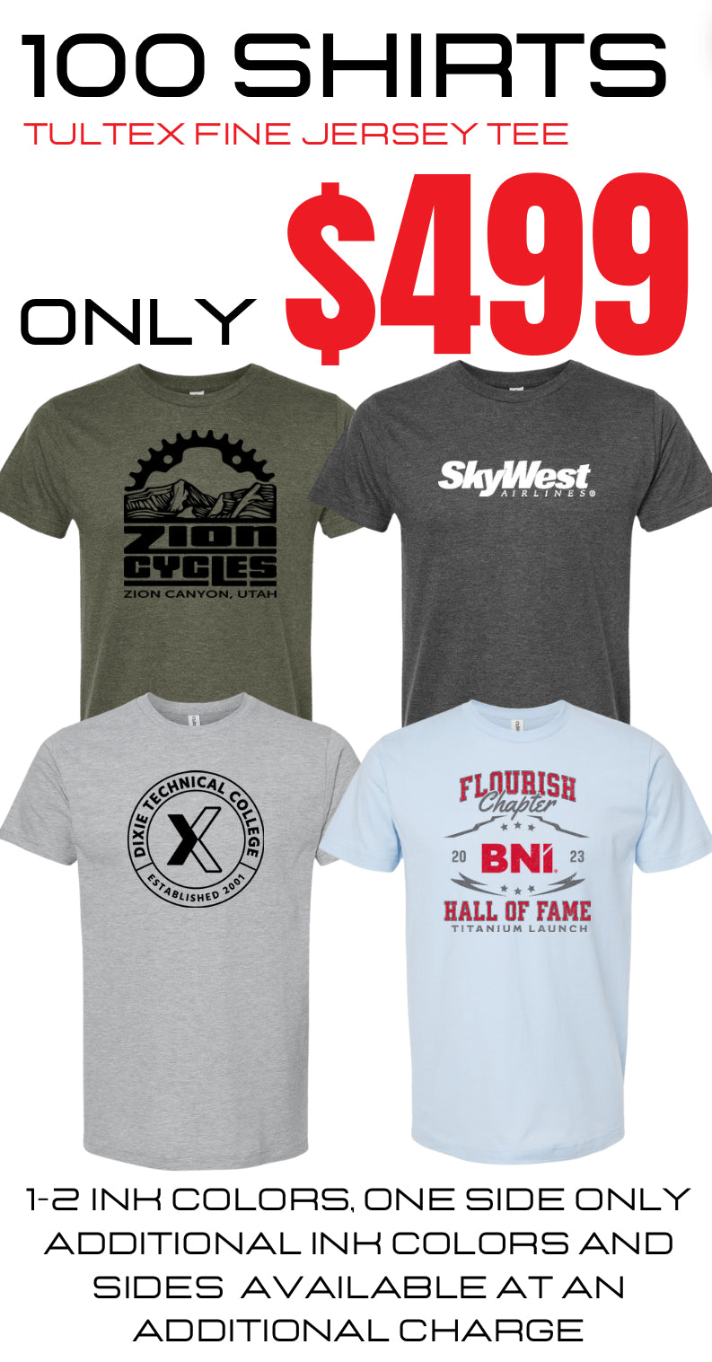 100 Fine Jersey Reactive Dyed Shirts ($499) 1-2 Colors (SCREEN PRINTED)